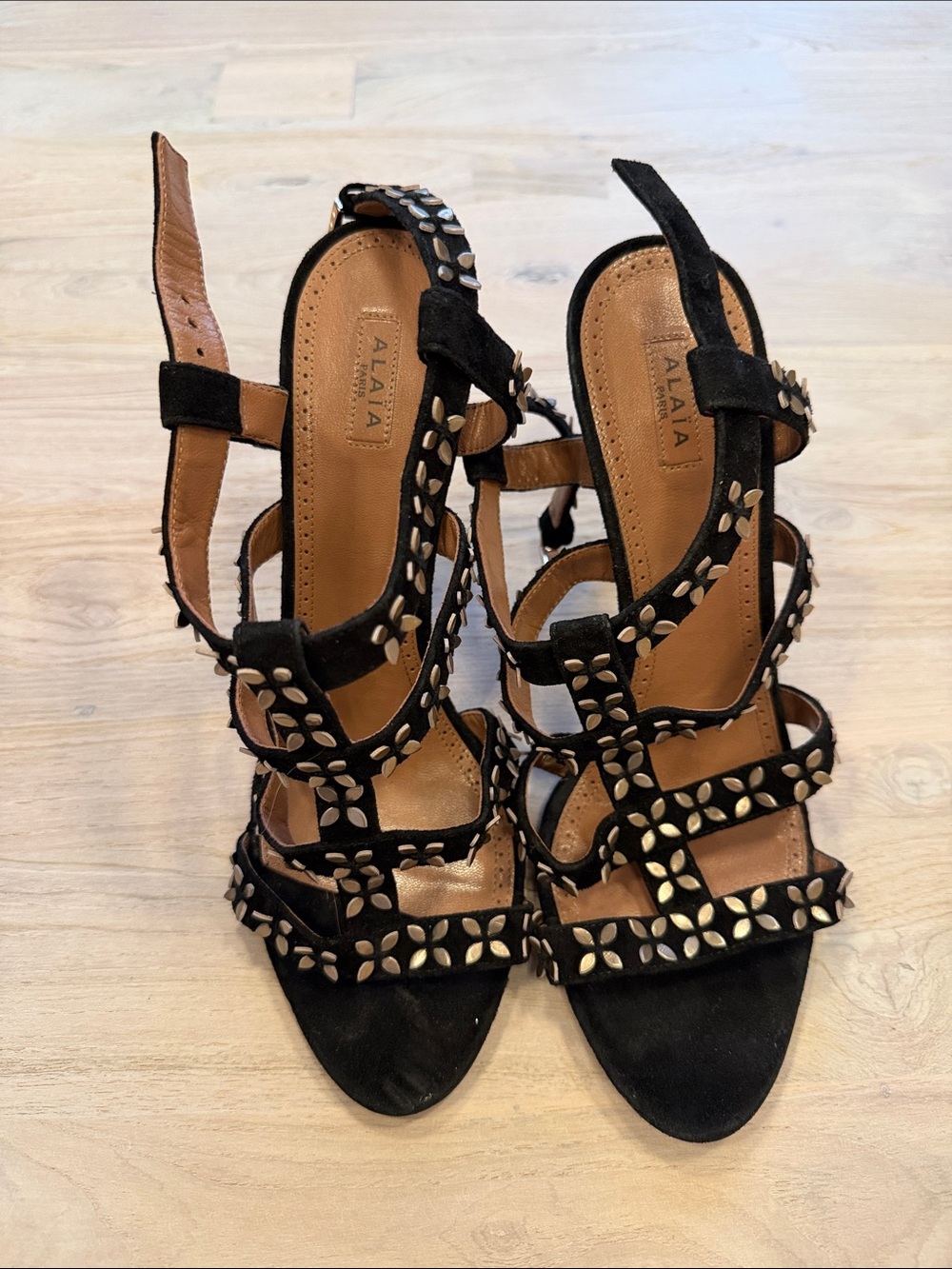 Alaia Black Suede Multi-Strap Studded Sandals
